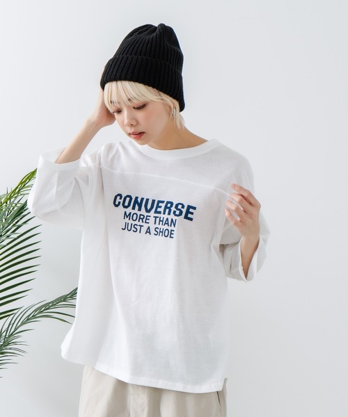 CONVERSE(コンバース)の「【CONVERSE/コンバース】8分袖 裾ラウンドTシャツ(Tシャツ/カットソー・レディース・ブラック/ネイビー/オフホワイト/エメラルド・MEDIUM/LARGE)」の8枚目の写真