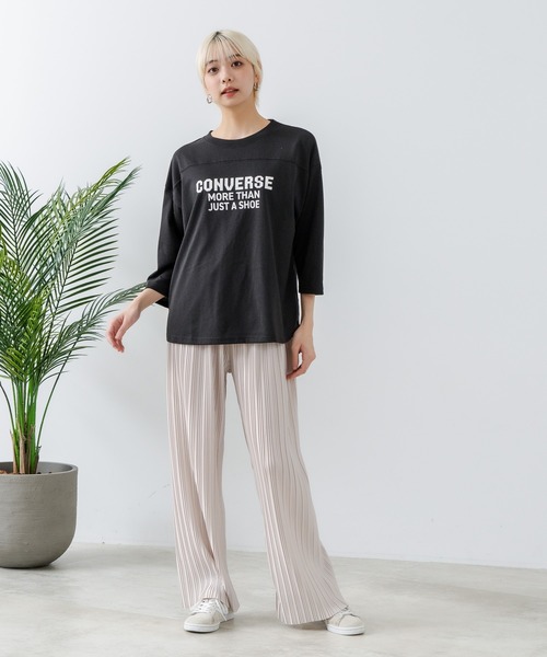 CONVERSE(コンバース)の「【CONVERSE/コンバース】8分袖 裾ラウンドTシャツ(Tシャツ/カットソー・レディース・ブラック/ネイビー/オフホワイト/エメラルド・MEDIUM/LARGE)」の10枚目の写真