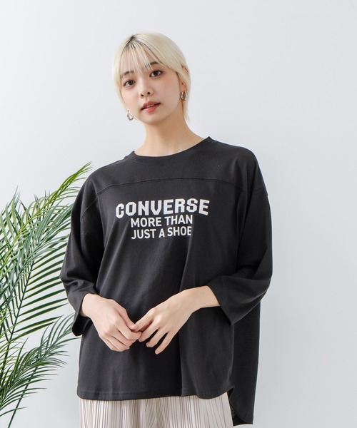 CONVERSE(コンバース)の「【CONVERSE/コンバース】8分袖 裾ラウンドTシャツ(Tシャツ/カットソー・レディース・ブラック/ネイビー/オフホワイト/エメラルド・MEDIUM/LARGE)」の14枚目の写真