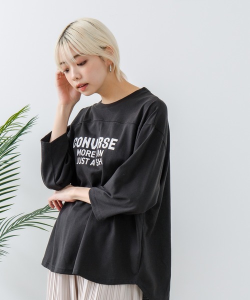 CONVERSE(コンバース)の「【CONVERSE/コンバース】8分袖 裾ラウンドTシャツ(Tシャツ/カットソー・レディース・ブラック/ネイビー/オフホワイト/エメラルド・MEDIUM/LARGE)」の16枚目の写真