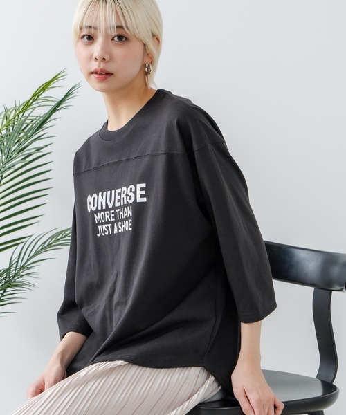 CONVERSE(コンバース)の「【CONVERSE/コンバース】8分袖 裾ラウンドTシャツ(Tシャツ/カットソー・レディース・ブラック/ネイビー/オフホワイト/エメラルド・MEDIUM/LARGE)」の19枚目の写真