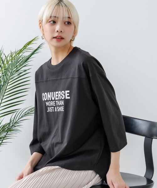 CONVERSE(コンバース)の「【CONVERSE/コンバース】8分袖 裾ラウンドTシャツ(Tシャツ/カットソー・レディース・ブラック/ネイビー/オフホワイト/エメラルド・MEDIUM/LARGE)」の20枚目の写真