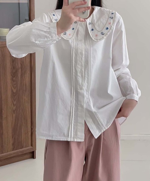 aimoha（アイモハ）の「刺繍襟ピンタックシャツ（シャツ/ブラウス・レディース・ホワイト/ホワイト系その他・FREE）」の12枚目の写真