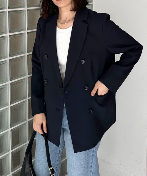 Doux archives（ドゥアルシーヴ）の「ダブルジャケット（テーラードジャケット・レディース・ベージュ/ネイビー・38）」の14枚目の写真