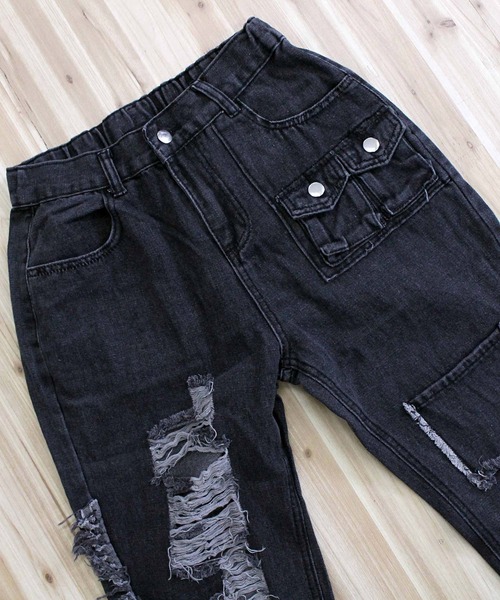 セール】【2025】ハードダメージ-ワイドバギーデニムパンツ（デニム