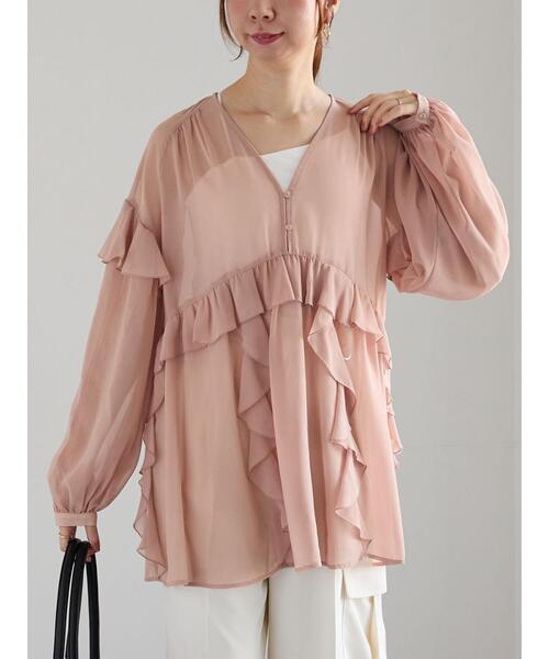 Te chichi(テチチ)の「ラッフルフリルシアーチュニック《2025spring catalog item》(チュニック・レディース・チャコールグレー/ピンク・F)」の5枚目の写真