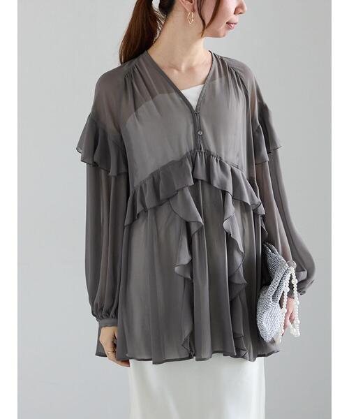 Te chichi(テチチ)の「ラッフルフリルシアーチュニック《2025spring catalog item》(チュニック・レディース・チャコールグレー/ピンク・F)」の14枚目の写真