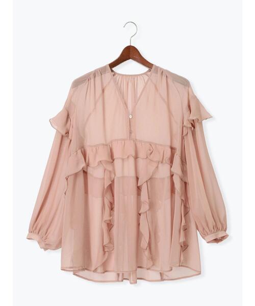 Te chichi(テチチ)の「ラッフルフリルシアーチュニック《2025spring catalog item》(チュニック・レディース・チャコールグレー/ピンク・F)」の16枚目の写真