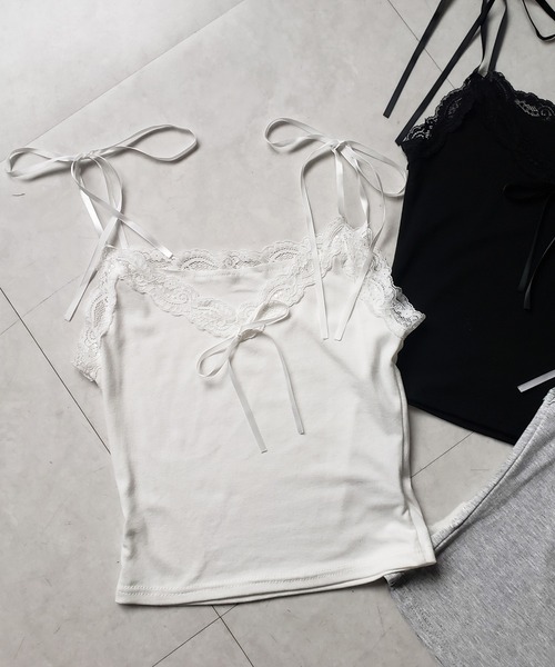me+em select(ミームセレクト)の「【 4color 】3サテンリボンレースリブキャミソール / three satin ribbon lace lib camisole(キャミソール・レディース・グレー/グレー系1/ブラック/ホワイト・FREE)」の16枚目の写真