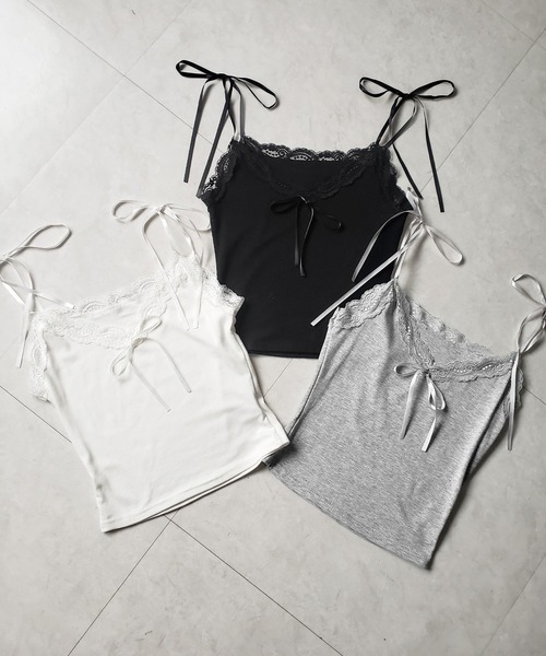 me+em select(ミームセレクト)の「【 4color 】3サテンリボンレースリブキャミソール / three satin ribbon lace lib camisole(キャミソール・レディース・グレー/グレー系1/ブラック/ホワイト・FREE)」の18枚目の写真