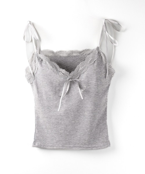me+em select(ミームセレクト)の「【 4color 】3サテンリボンレースリブキャミソール / three satin ribbon lace lib camisole(キャミソール・レディース・グレー/グレー系1/ブラック/ホワイト・FREE)」の10枚目の写真