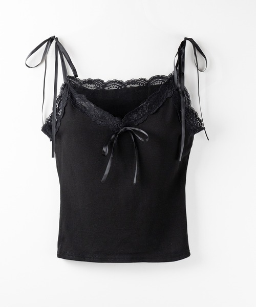 me+em select(ミームセレクト)の「【 4color 】3サテンリボンレースリブキャミソール / three satin ribbon lace lib camisole(キャミソール・レディース・グレー/グレー系1/ブラック/ホワイト・FREE)」の12枚目の写真