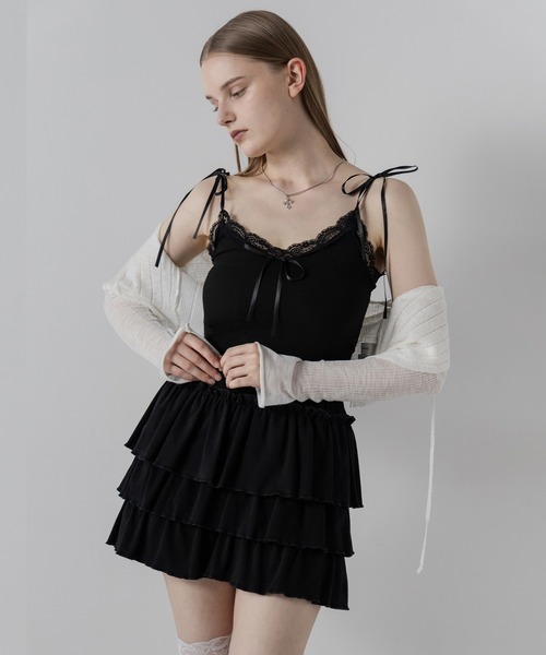 me+em select(ミームセレクト)の「【 4color 】3サテンリボンレースリブキャミソール / three satin ribbon lace lib camisole(キャミソール・レディース・グレー/グレー系1/ブラック/ホワイト・FREE)」の7枚目の写真