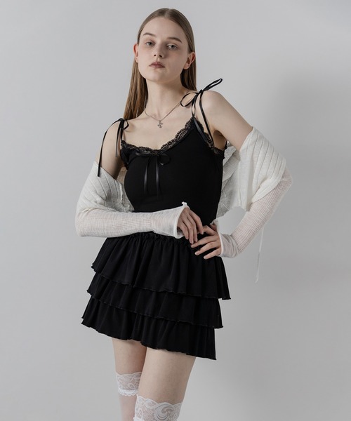 me+em select(ミームセレクト)の「【 4color 】3サテンリボンレースリブキャミソール / three satin ribbon lace lib camisole(キャミソール・レディース・グレー/グレー系1/ブラック/ホワイト・FREE)」の8枚目の写真