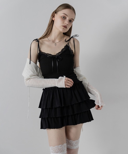 me+em select(ミームセレクト)の「【 4color 】3サテンリボンレースリブキャミソール / three satin ribbon lace lib camisole(キャミソール・レディース・グレー/グレー系1/ブラック/ホワイト・FREE)」の9枚目の写真