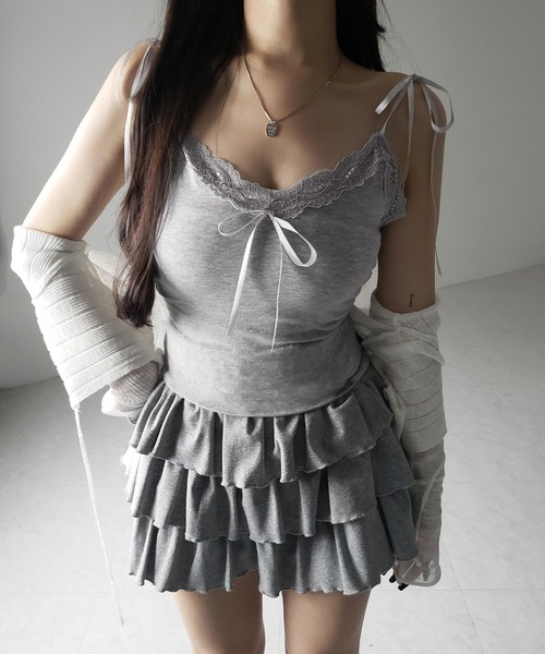 me+em select(ミームセレクト)の「【 4color 】3サテンリボンレースリブキャミソール / three satin ribbon lace lib camisole(キャミソール・レディース・グレー/グレー系1/ブラック/ホワイト・FREE)」の21枚目の写真