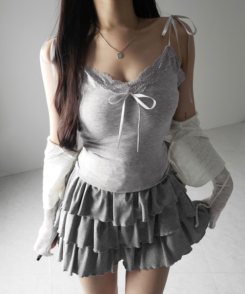 me+em select(ミームセレクト)の「【 4color 】3サテンリボンレースリブキャミソール / three satin ribbon lace lib camisole(キャミソール・レディース・グレー/グレー系1/ブラック/ホワイト・FREE)」の22枚目の写真
