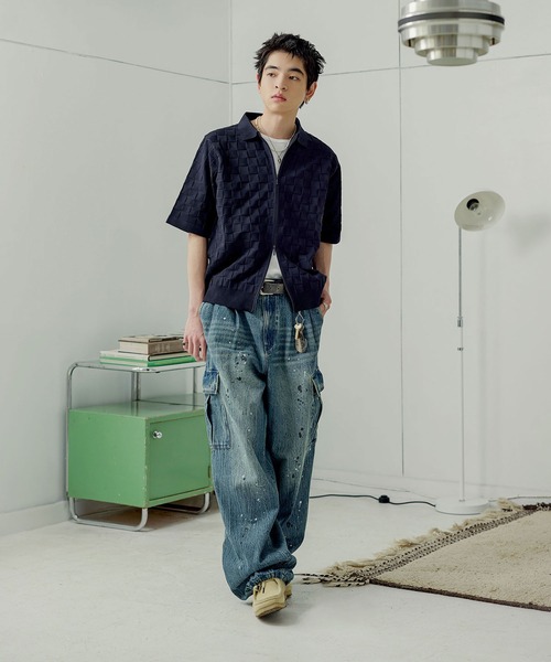 Bleme（ブレム）の「コンパクト ブロックチェック ダブルジップ　ドライタッチ ポロシャツ（ポロシャツ・メンズ・ネイビー/ブラック/オフホワイト・S/M/L/XL）」の6枚目の写真