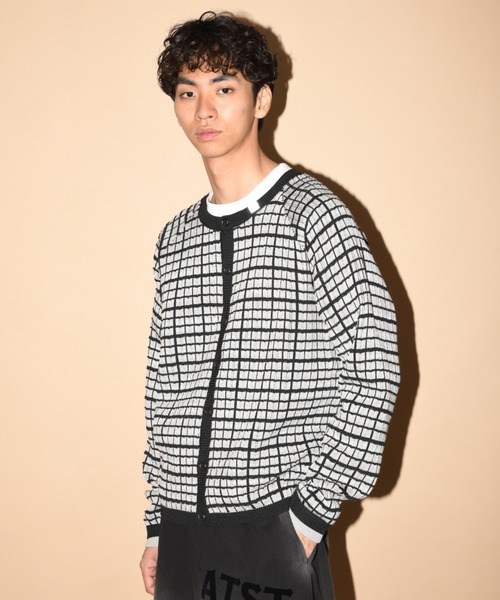 SUPERTHANKS（スーパーサンクス）の「グラフ チェックニットカーディガン/Graph check Knit Cardigan（カーディガン/ボレロ・メンズ・グレー/チャコールグレー/ブラウン/ブラック×ブラック・M/L）」の4枚目の写真