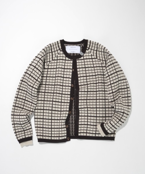 SUPERTHANKS（スーパーサンクス）の「グラフ チェックニットカーディガン/Graph check Knit Cardigan（カーディガン/ボレロ・メンズ・グレー/チャコールグレー/ブラウン/ブラック×ブラック・M/L）」の6枚目の写真