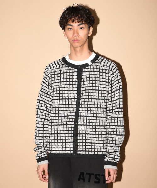 SUPERTHANKS（スーパーサンクス）の「グラフ チェックニットカーディガン/Graph check Knit Cardigan（カーディガン/ボレロ・メンズ・グレー/チャコールグレー/ブラウン/ブラック×ブラック・M/L）」の18枚目の写真