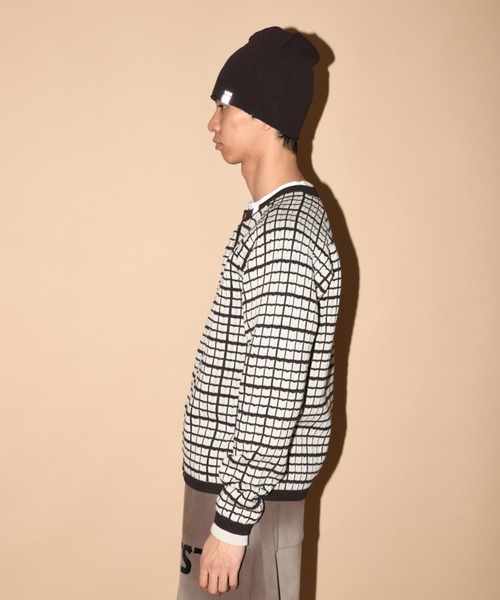 SUPERTHANKS（スーパーサンクス）の「グラフ チェックニットカーディガン/Graph check Knit Cardigan（カーディガン/ボレロ・メンズ・グレー/チャコールグレー/ブラウン/ブラック×ブラック・M/L）」の16枚目の写真