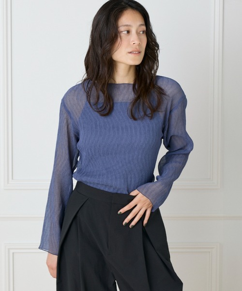 I.T.'S international(イッツインターナショナル)の「シアー楊柳ボートネックプルオーバー(シャツ/ブラウス・レディース・オフホワイト/ミント/ネイビー/ピンク・フリー)」の3枚目の写真