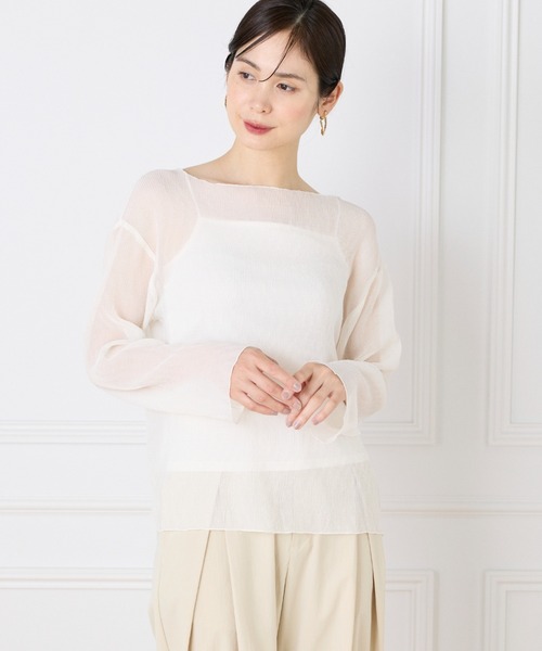 I.T.'S international(イッツインターナショナル)の「シアー楊柳ボートネックプルオーバー(シャツ/ブラウス・レディース・オフホワイト/ミント/ネイビー/ピンク・フリー)」の1枚目の写真