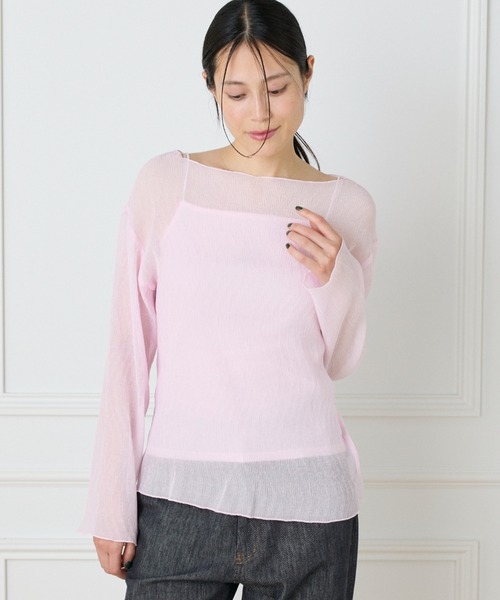 I.T.'S international(イッツインターナショナル)の「シアー楊柳ボートネックプルオーバー(シャツ/ブラウス・レディース・オフホワイト/ミント/ネイビー/ピンク・フリー)」の4枚目の写真