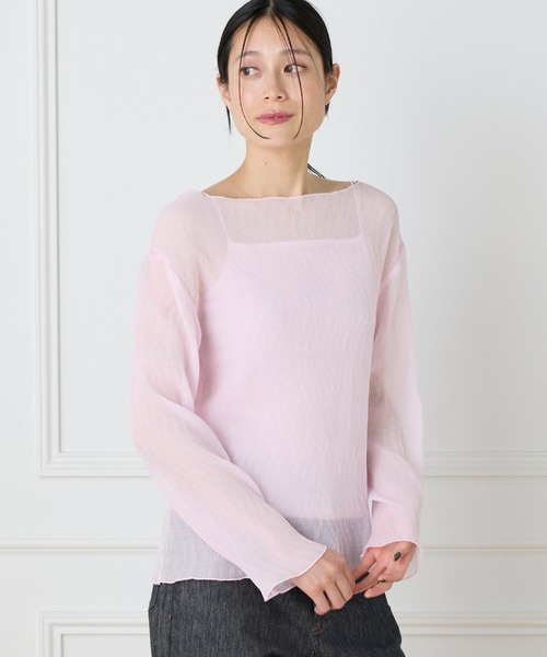 I.T.'S international(イッツインターナショナル)の「シアー楊柳ボートネックプルオーバー(シャツ/ブラウス・レディース・オフホワイト/ミント/ネイビー/ピンク・フリー)」の18枚目の写真