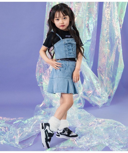 ANAP kids（アナップキッズ）の「Tシャツ ×レースアップ ビスチェ セット トップス（Tシャツ/カットソー・キッズ・ブラック/ブルー・110/120/130）」の3枚目の写真