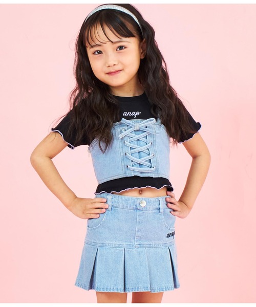 ANAP kids（アナップキッズ）の「Tシャツ ×レースアップ ビスチェ セット トップス（Tシャツ/カットソー・キッズ・ブラック/ブルー・110/120/130）」の5枚目の写真