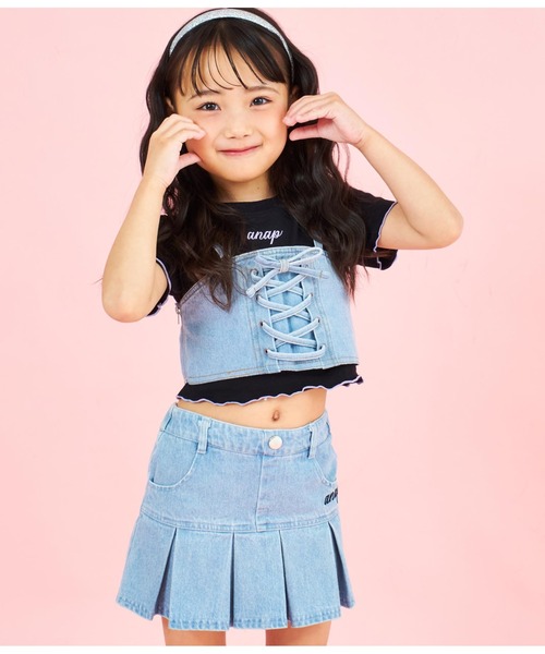 ANAP kids（アナップキッズ）の「Tシャツ ×レースアップ ビスチェ セット トップス（Tシャツ/カットソー・キッズ・ブラック/ブルー・110/120/130）」の6枚目の写真