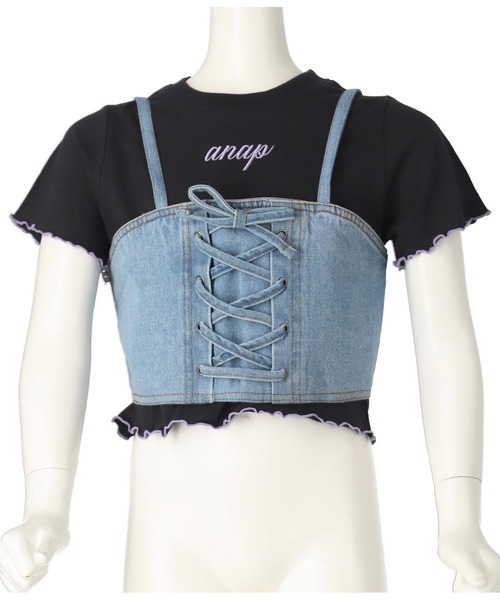 ANAP kids（アナップキッズ）の「Tシャツ ×レースアップ ビスチェ セット トップス（Tシャツ/カットソー・キッズ・ブラック/ブルー・110/120/130）」の22枚目の写真