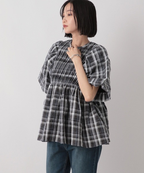 LOWRYS FARM(ローリーズファーム)の「チェックパフスリーブブラウス 289824(シャツ/ブラウス・レディース・ブラック/ホワイト・FREE)」の7枚目の写真