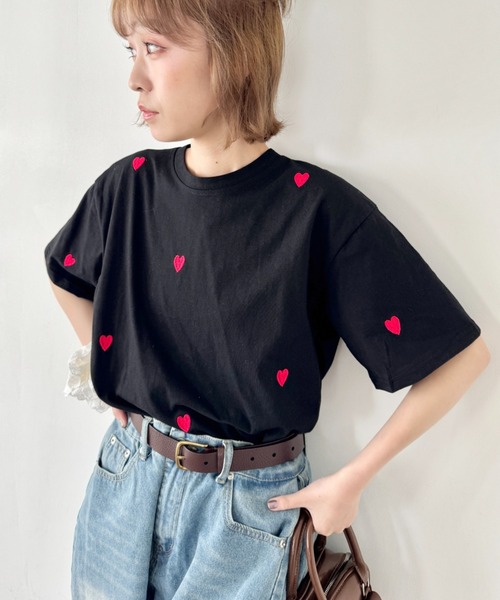 セール】ミニハート刺繍半袖Tシャツ（Tシャツ/カットソー