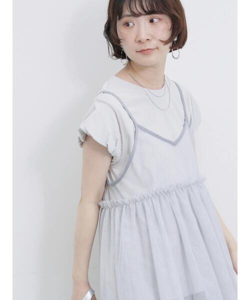 Samansa Mos2 blue（サマンサモスモスブルー）の「ラメチュールビスチェ（シャツ/ブラウス・レディース・ベージュ/シルバーグレー/グレー・F）」の3枚目の写真