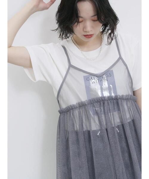 Samansa Mos2 blue（サマンサモスモスブルー）の「ラメチュールビスチェ（シャツ/ブラウス・レディース・ベージュ/シルバーグレー/グレー・F）」の4枚目の写真