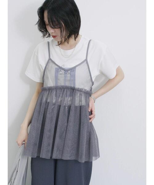 Samansa Mos2 blue（サマンサモスモスブルー）の「ラメチュールビスチェ（シャツ/ブラウス・レディース・ベージュ/シルバーグレー/グレー・F）」の6枚目の写真