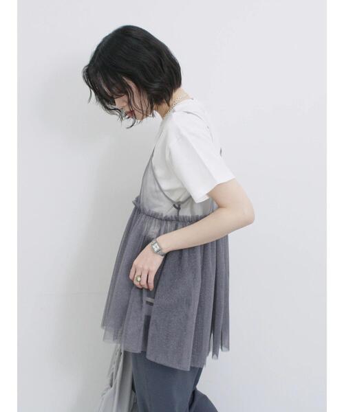 Samansa Mos2 blue（サマンサモスモスブルー）の「ラメチュールビスチェ（シャツ/ブラウス・レディース・ベージュ/シルバーグレー/グレー・F）」の8枚目の写真