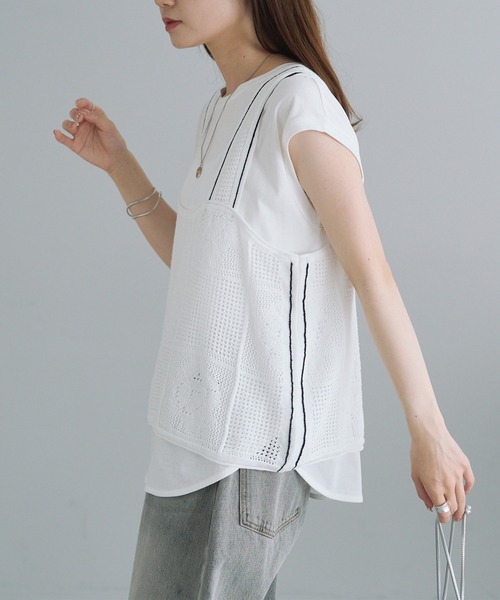 PUAL CE CIN（ピュアルセシン）の「配色透かし編みビスチェ（ベスト・レディース・オフホワイト/グレー/ブラック・FREE）」の5枚目の写真