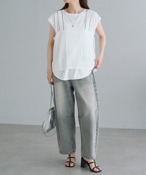 PUAL CE CIN（ピュアルセシン）の「配色透かし編みビスチェ（ベスト・レディース・オフホワイト/グレー/ブラック・FREE）」の7枚目の写真