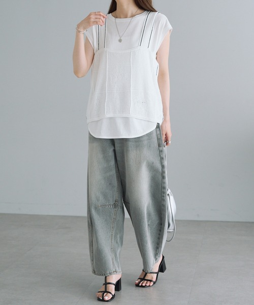 PUAL CE CIN（ピュアルセシン）の「配色透かし編みビスチェ（ベスト・レディース・オフホワイト/グレー/ブラック・FREE）」の8枚目の写真