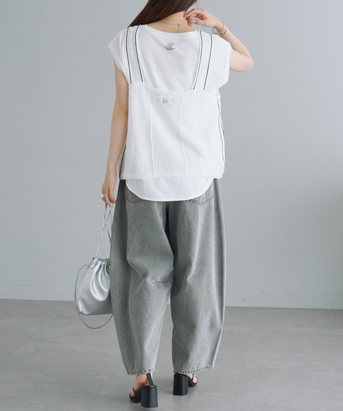 PUAL CE CIN（ピュアルセシン）の「配色透かし編みビスチェ（ベスト・レディース・オフホワイト/グレー/ブラック・FREE）」の9枚目の写真