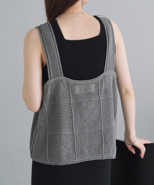 PUAL CE CIN（ピュアルセシン）の「配色透かし編みビスチェ（ベスト・レディース・オフホワイト/グレー/ブラック・FREE）」の12枚目の写真