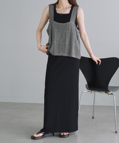 PUAL CE CIN（ピュアルセシン）の「配色透かし編みビスチェ（ベスト・レディース・オフホワイト/グレー/ブラック・FREE）」の13枚目の写真
