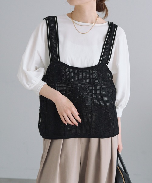 PUAL CE CIN（ピュアルセシン）の「配色透かし編みビスチェ（ベスト・レディース・オフホワイト/グレー/ブラック・FREE）」の17枚目の写真