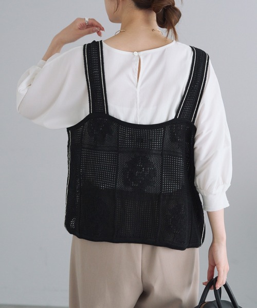 PUAL CE CIN（ピュアルセシン）の「配色透かし編みビスチェ（ベスト・レディース・オフホワイト/グレー/ブラック・FREE）」の19枚目の写真