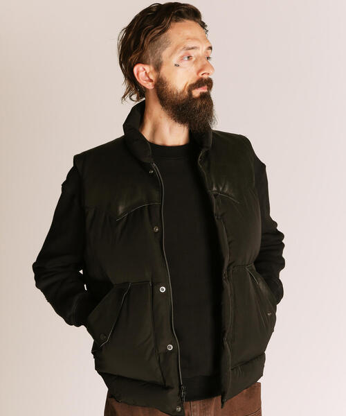 Schott/ショット/LEATHER COMB. VEST/レザーコンビ ベスト（ダウン