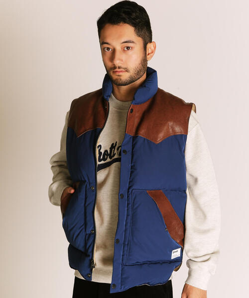 Schott/ショット/LEATHER COMB. VEST/レザーコンビ ベスト（ダウン